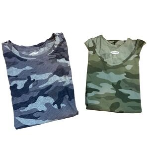Old Navy Womens Top Bundle Camo Size M Crew Neck Tee & Ribbed Tank Blue Green